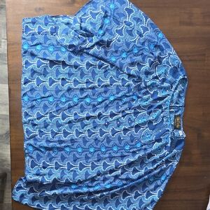 Vintage Bob Mackie Blue Patterned Boho Peasant Top With Rhinestones